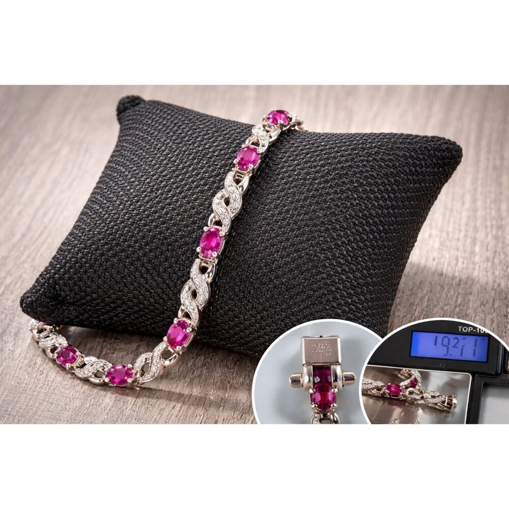 Sterling Silver Bracelet w Pink Gemstones Infinity Link 9.47g 7.5”